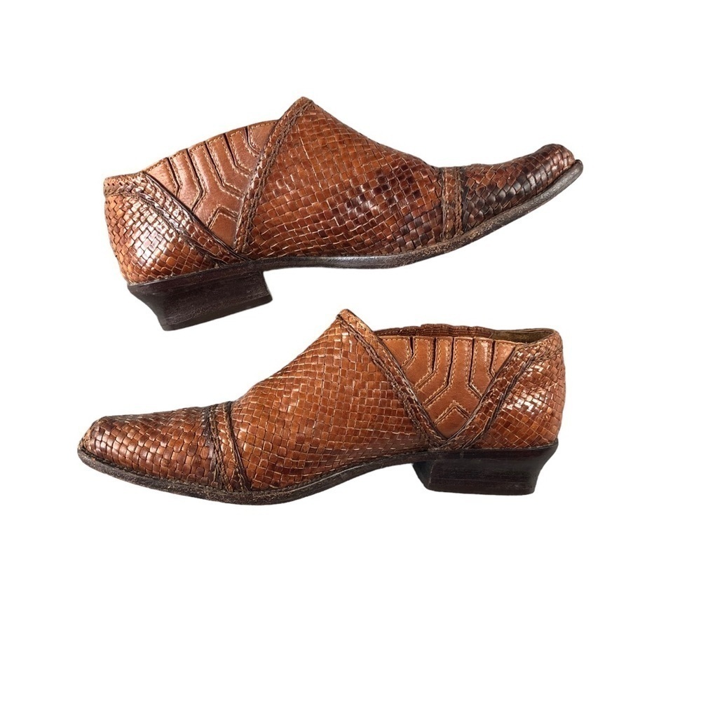 VTG Cole Haan Boho Tan Woven‎ Pointy Toe Low Ankle Booties Western Cowgirlcore - Picture 2 of 11
